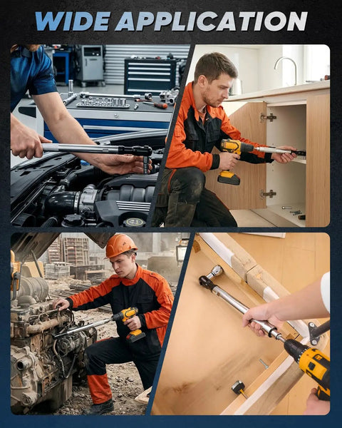 People using Heavy Duty Half Inch Drive Offset Ratchet Extension Wrench For Tight Spaces With Long Reach in various settings