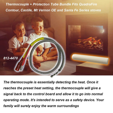 Thermocouple and protection tube bundle kit for Quadrafire stoves (812-4470); braided metal tube with red and black connectors.