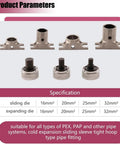 Pex Expansion Tool Kit With 16 To 32mm Expander Heads, Hard Carry Case, Tube Expander For Pex Tubing And Aluminum Plastic Tubes, Pro Grade Plumbing Set For Fast, Leak Free Fittings showing metal expander heads and specifications.