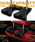 Seat Back Gun Rack For Truck And SUV Vertical Rifle And Shotgun Holder with dual compartments and tool-free installation.