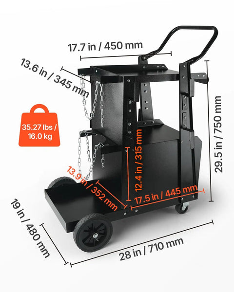 Heavy Duty 2 Tier Welder Cart With Anti Theft Lockable Cabinet, 360 Degree Swivel Wheels, Tank Storage And Safety Chains For TIG ARC Plasma Cutter, Portable Welding Cart For Home Shop, 265 Lbs Static Weight Capacity