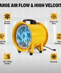 12 Inch High Velocity Blower Fan With 16 Ft Flexible Duct Hose, 2882 CFM Industrial Vent Exhaust Featured with Seven Blades