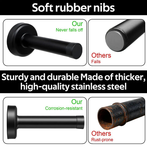 Comparison of Two Pack Matte Black Long Door Stoppers With Rubber Padded Tip, Wall Mountable Stainless Steel, Brushed Finish, with competitors.