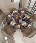 Round table with Black Marble Peel And Stick Contact Paper With Gold Veins Removable Matte Finish 24 Inch By 200 Inch Roll Vinyl.