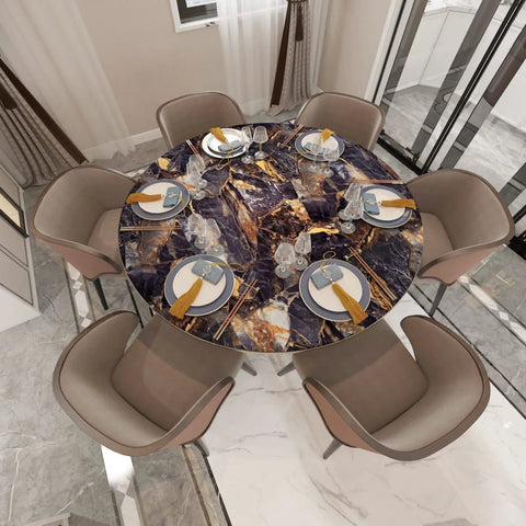 Round table with Black Marble Peel And Stick Contact Paper With Gold Veins Removable Matte Finish 24 Inch By 200 Inch Roll Vinyl.