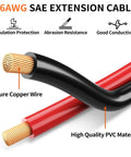 Straight Up Heavy Duty Sae Extension Cable 12 Foot With 16Awg Thick Core Wiring showing pure copper wire and high quality PVC material.