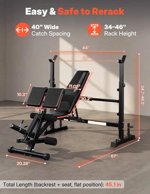 All In One Olympic Weight Bench With Roman Chair Preacher Curl And Leg Extension Foldable 1870 Pound Capacity Wide Bench Press Rack
