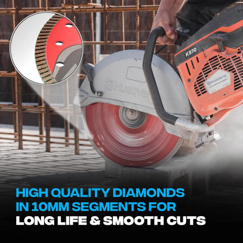 12 Inch Universal Dry And Wet Diamond Blade For Concrete Saw With Turbo Segments For Beefy Quick Cuts Through Concrete Granite Stone Tile And Metal Pro Grade Performance 20mm To 1 Inch Bore on Husqvarna K970 saw