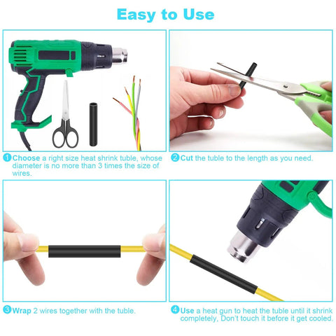 Step-by-step guide using 400 Pcs Wire Heat Shrink Tubing Kit With Adhesive Lined for waterproof wire insulation.