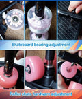 Multifunction Skate Tool Kit for Skateboards Scooters and Roller Skates with bearing press shown adjusting skate bearings.