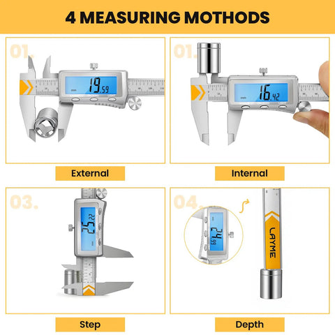 Rechargeable Caliper With Backlit LCD Screen And Auto Off, Stainless Steel Vernier Caliper for measuring methods