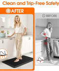 Woman standing on Kitchen Mat Cushy Thick Floor Comfort Mat With Non Slip Bottom Water And Stain Resistant Easy Clean Standing Desk Mat.