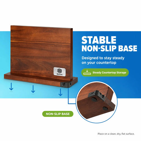 Built In Sharpener Magnetic Knife Block With Double Sided Storage Keeps Up To 12 Knives And Metal Kitchen Tools shown on base