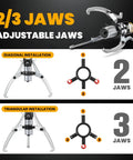 Beefy 20 Ton Hydraulic Gear Puller For Wheel Bearings And Separators With 2 Or 3 Adjustable Jaws diagram
