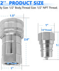 Front and side view of 2-piece chrome hydraulic quick-connect set, 1/2in ISO 7241-A tractor couplers with dust caps