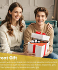 Smiling couple with Telescoping Inspection Mirror Kit With 4 Replaceable Mirrors Flexible Extendable Reach in gift box.