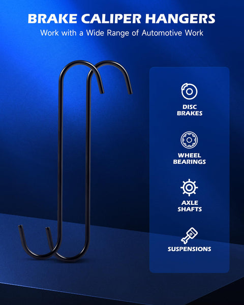 32 Piece Dual Brake Tool Set For Disc And Drum Brakes with caliper hangers on blue background