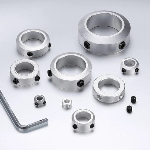 6 Pack 35mm Bore Aluminum Shaft Collars, 15mm Thick, 50mm OD Locking Ring With Ball Head Hex Key, Secures Bearings, Gears, Pulleys On Shafts For CNC Machines, Gearboxes, Industrial Automation, Silver
