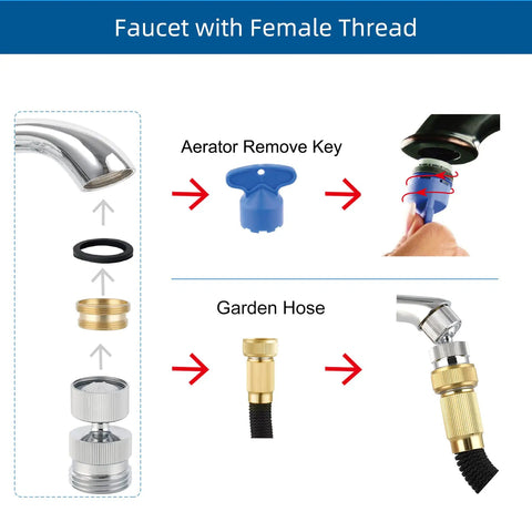 Garden Hose Adapter Kit With Faucet Aerator Key For Bathroom And Kitchen All In One Multi Thread Sink Swivel Faucet Aerator Adapter To Connect Garden Hose Chrome Finish, faucet thread and hose adapter parts