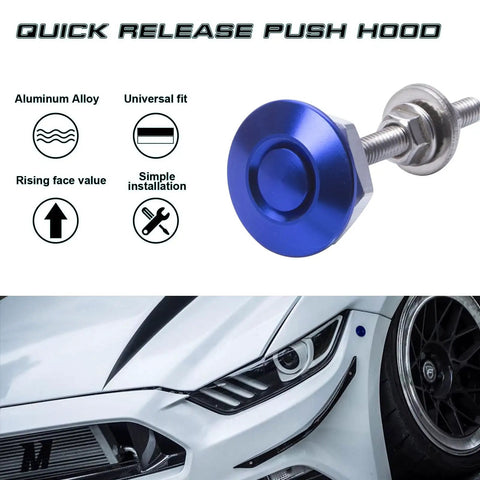 Universal Car Body Panel Push Button Quick Release Fasteners Kit in Blue for Hood Trunk Bumper Doors and Lids Easy Quick Release Latches