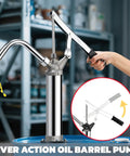 No Frills Heavy Duty Lever Action Drum Pump For 5 To 55 Gallon Drums with fluid flowing from spout, perfect for fluid handling.