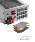 Reliable Serious Juice 55 Amp 120V To 12V DC Power Converter with built-in smart charger and durable casing, showcasing rear connections.