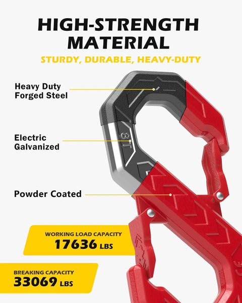Fast Connect Easy Release Tow Hook And Winch Shackle, 33,000 Lbs Heavy Duty G80 Forged Steel S Shaped Recovery Hook For Trucks, SUVs, ATVs, Trailers, Red, Beefed Up Off Road Tow Accessory showing 17636 lb load