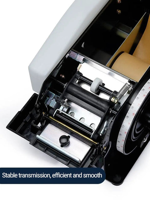 Inside view of Heavy Duty Semi Automatic Gummed Kraft Tape Dispenser Runs Like Clockwork With Zero Plug Hassle chews through rolls.