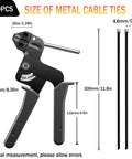 Heavy Duty Metal Zip Ties Kit With Cable Tie Gun, 100 Pack, 11.8 Inch, UV Resistant Black Stainless Steel Ties
