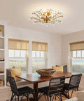 Crystal Chandeliers With Vintage K9 Clear Crystals, Edison Pendant Light, Flush Mount Fixture With 5 Lights in dining room.