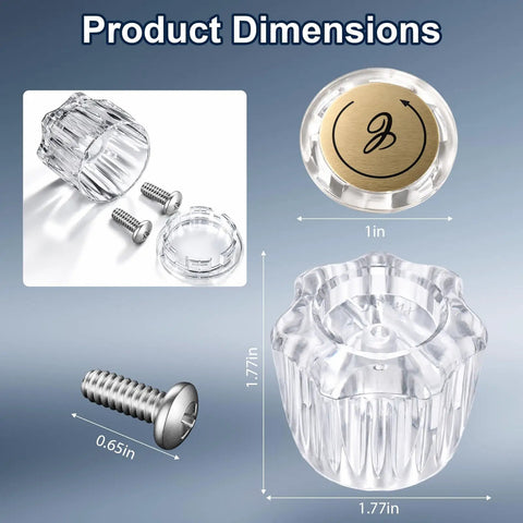 Four Pack Crystal Clear Acrylic Shower Knob Replacement Handles For Delta Delex Peerless Bath And Bathtub Faucets With D Stem Valves Easy Install Repair Kit Includes Mounting Screws For Hot Cold Water Fixups, clear handle 1.77in