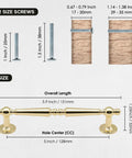 Diagram showing dimensions of 10 Pack Polished Gold Cabinet Pulls 5 Inch Center To Center Holes 128mm Zinc Alloy Polished Brass Drawer Handles.