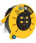 30 Ft RV Extension Cord Reel With 10 Amp Capacity, 125V 1250W, Four 125V Outlets And Two USB Ports, On Off Switch And Built-In Circuit Breaker