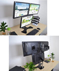 Triple Monitor Arm Desk Mount Holds 15 To 27 Inch Screens Rock Solid Aluminum Build Height Adjustable Vesa Bracket with monitors set up on a desk.