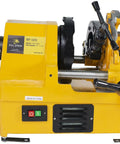 Heavy Duty Workhorse Power Pipe Threader Machine With Self Oiling Die Head Play Nice With Ridgid Dies Knocks Out One And A Half Inch Threads Quick, side view with control switches visible.