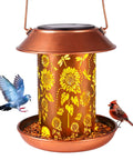 Outdoor Hanging Bird Feeder With Solar Lantern Light Metal Wild Bird Feeder For Gardens And Yard Vibes, decorative metal feeder