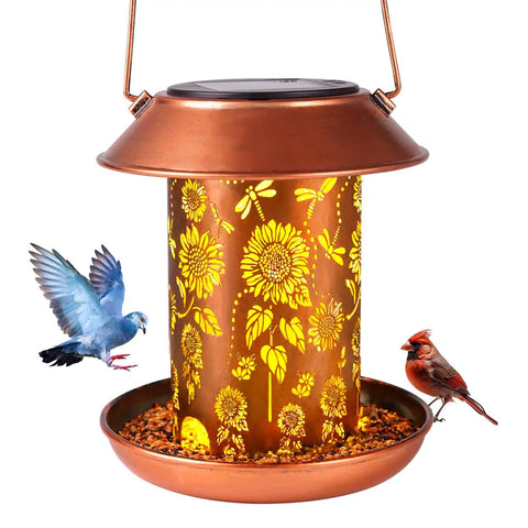 Outdoor Hanging Bird Feeder With Solar Lantern Light Metal Wild Bird Feeder For Gardens And Yard Vibes, decorative metal feeder