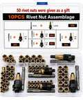Heavy-Duty Auto Rivet Nut Tool Kit M3-M8 With Interchangeable Heads And Adapters In Carbon Steel For Quick Pro-Grade Fastening On Cars And DIY Projects, case with M3-M8 inserts