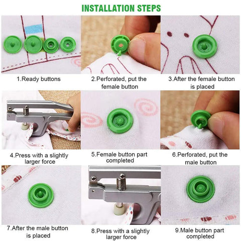 Installation steps for Plastic Snap Set With 420 Pieces In 14 Colors Size 20 T5 Glossy Round Fasteners for DIY projects