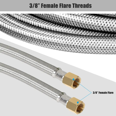 Close-up of 10 Ft High Pressure Propane Extension Hose With Steel Braided Line And 3/8 Flare Fittings Conversion Couplings Kit