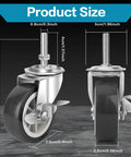 Product size diagram for Beefy Three Inch Heavy Duty Stem Casters With Brakes Set Of Four Swivel Wheels For Carts And Equipment.