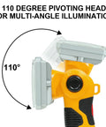 110-degree pivoting head of 20V Cordless LED Work Light With 18W 2000 Lumen Output, USB Charging Port, Compatible With DCB180 And DCB200
