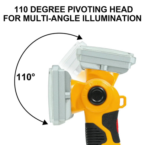 110-degree pivoting head of 20V Cordless LED Work Light With 18W 2000 Lumen Output, USB Charging Port, Compatible With DCB180 And DCB200