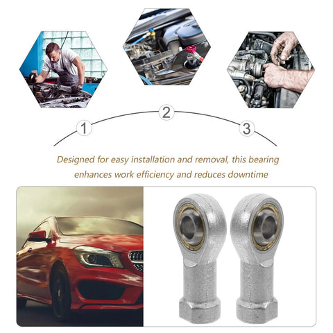 Four Piece M10x1.25 Threaded Fish Eye Rod End Bearings With Internal Thread Heavy Duty Metal Joint Kits For Industrial Linkages And Hydraulic Cylinders Built Tough And Ready To Roll, showing installation process and features.