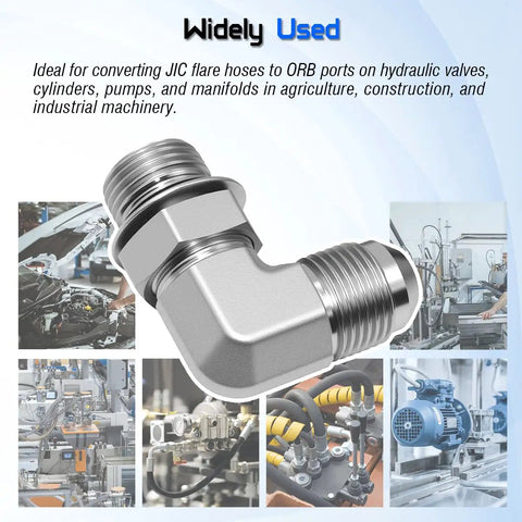 Heavy-Duty Hydraulic Elbow Adapter 3/8 JIC 37 Degree to 3/8 SAE ORB 90 Degree Male Threads JIC to ORB Converter Pro-Grade 2-Pack for SAE J514 J1926 Hydraulic Systems Ideal for High-Pressure Shop Farm and Industrial Rigs, 90° metal fitting