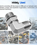 Elbow Hydraulic Adapter One Quarter Inch Male JIC 37 Degree To Three Eighths Inch Male SAE ORB O Ring Boss 90 Degree Fitting JIC To ORB Converter Two Pack For Hydraulic Lines And Piping Built To Last For Tough Jobs. 90° hydraulic elbow fitting used in industrial machinery