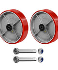 Heavy Duty 8 Inch Caster Wheels Set of 2 for Carts and Toolbox Replaceable One Half Inch Bore Polyurethane on Cast Iron Wheel Non Marking and Quiet Rolling Built Tough Performance with bolts and nuts