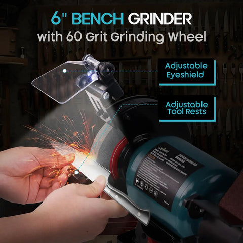 6" Bench Grinder and Belt Sander Combo with a Tough Induction Motor for knife sharpening and woodworking.