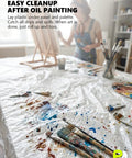 Massive Ultra Clear Painter Plastic Roll 9 By 400 Feet 0.31 Mil HDPE Sheeting used under easel for oil painting cleanup.