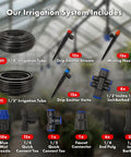 Plug And Play Drip Irrigation Kit With 230 Feet Of Quick Connect Tubing For Lawn Raised Bed And Greenhouse displaying components